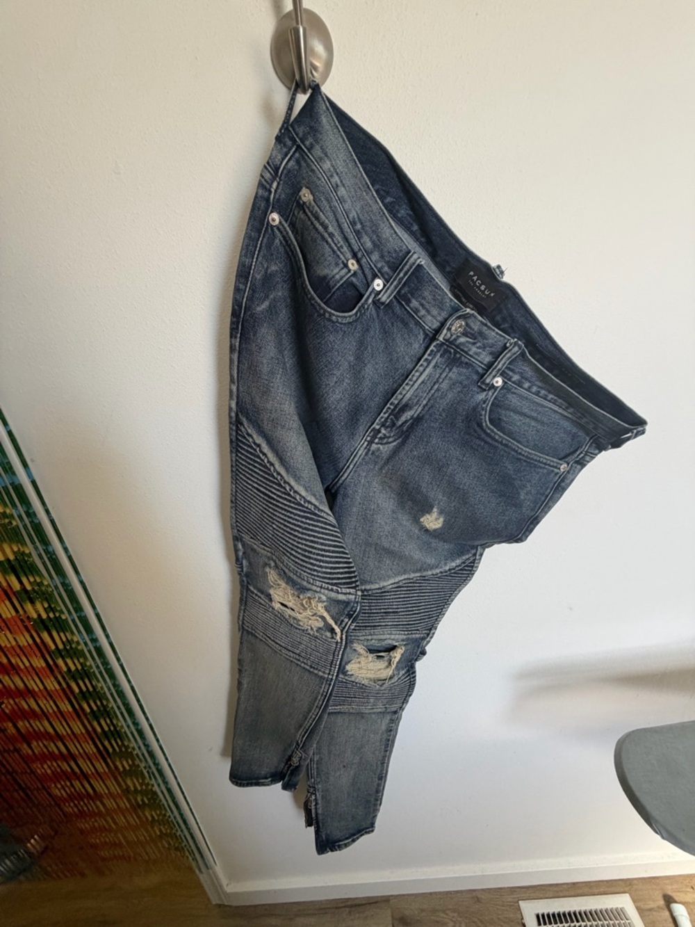 Distressed dark Wash Moto Jeans